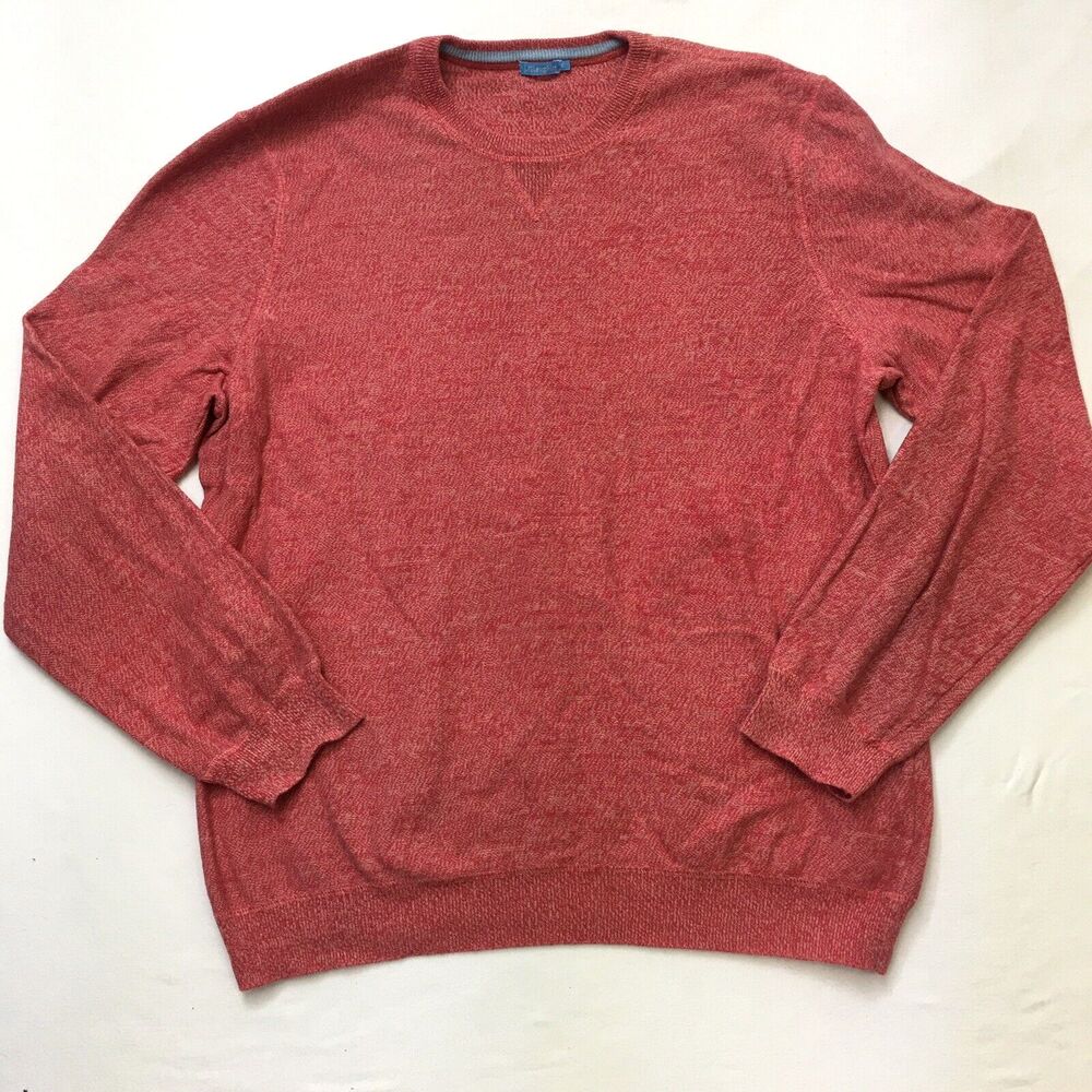 J McLAUGHLIN Sweater Men's L Candy Cane Red Crew Neck Pullover Speckled Cotton